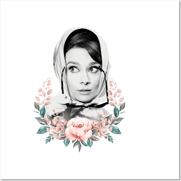 Audrey Hepburn T-Shirt Sticker Flowers Illustration Hoodie Notebook T-Shirt Wall Art by ivaostrogonac